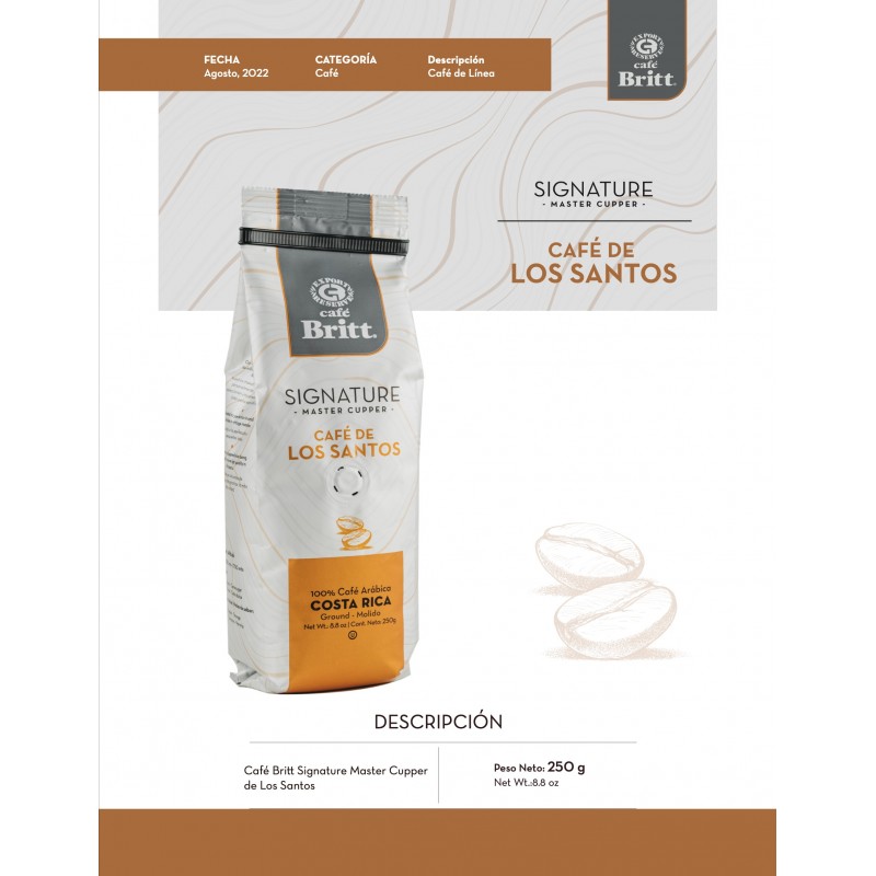 Café Britt Signature Los Santos pupiņas 250 gr Café Britt Signature Los Santos pupiņas 250 gr